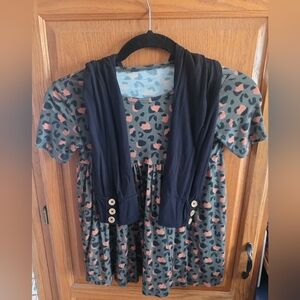 Posh Peanut 10Y Girls Army Green Cheetah Print Babydoll Top- Blk Leggings Set